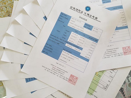 Invoice học phí tiếng của trường Hàn Quốc